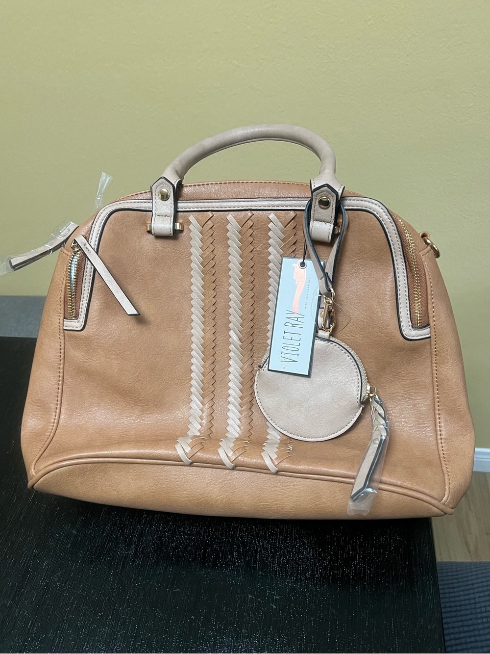 VIOLET RAY Brown w/ Small Chevron Pattern Satchel Handbag/Crossbody. NEW